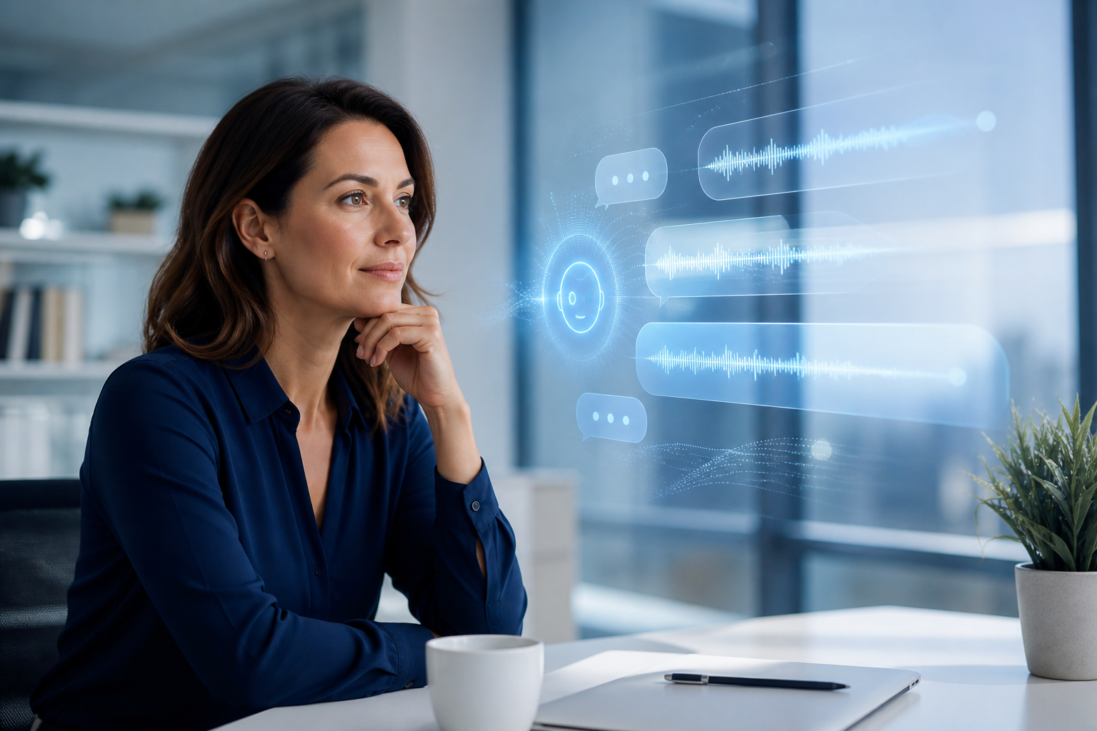 A professional practicing with a soft AI conversation interface